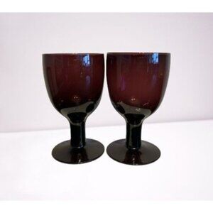2 Vtg CARLO MORETTI Wine GOBLETS MIDCENTURY Amethyst 7"